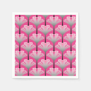Art Deco Lily, Fuchsia Pink and Silver Gray Napkin