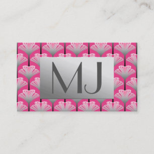 Art Deco Lily, Fuchsia Pink and Silver Grey Business Card