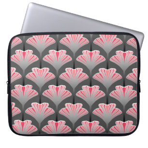 Art Deco Lily, Gray / Grey and Coral Pink Laptop Sleeve