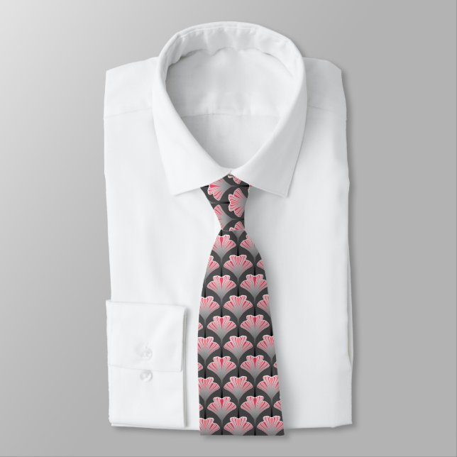 Art Deco Lily, Grey / Grey and Coral Pink Tie (Tied)
