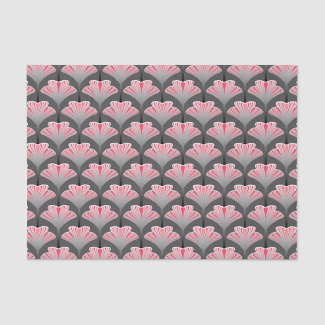 Art Deco Lily, Grey / Grey and Coral Pink Tissue Paper (Front)