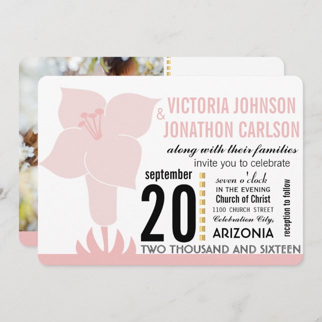 Art Deco Lily Modern Typography Wedding Invite (Front/Back)