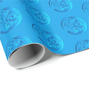 Art Deco Lily pattern - cerulean blue Wrapping Paper