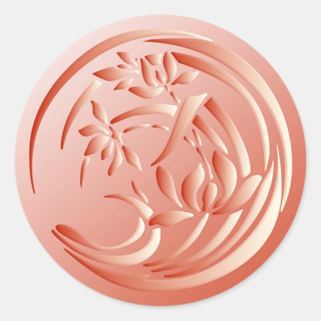 Art Deco Lily pattern - coral orange Classic Round Sticker (Front)