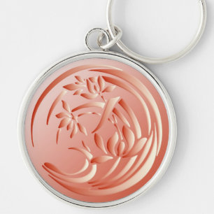 Art Deco Lily pattern - coral orange Key Ring