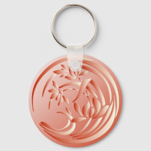 Art Deco Lily pattern - coral orange Key Ring