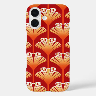 Art Deco Lily, Tangerine Orange and Gold iPhone 16 Case