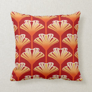 Art Deco Lily, Tangerine Orange and Gold Cushion