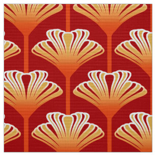 Art Deco Lily, Tangerine Orange and Gold Fabric