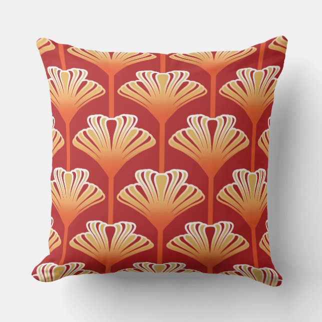 Art Deco Lily, Tangerine Orange and Gold Outdoor Cushion (Front)