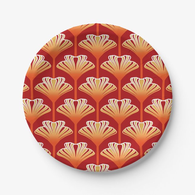 Art Deco Lily, Tangerine Orange and Gold Paper Plate (Front)