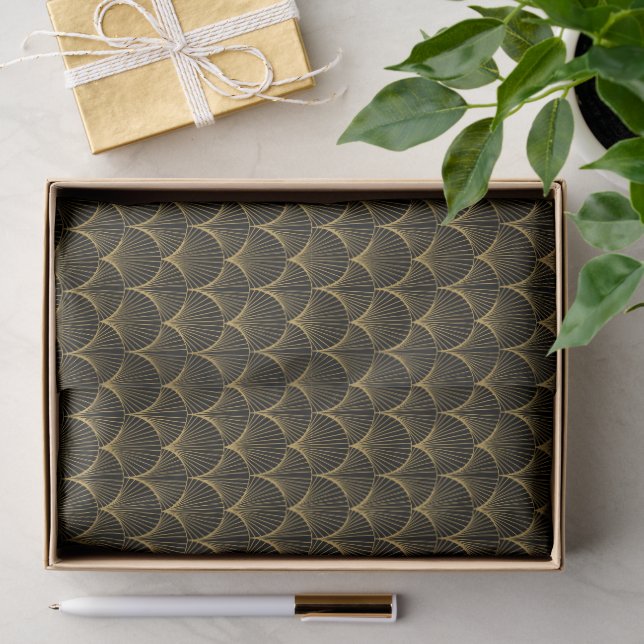 Art Deco Line Fan Pattern  | Black & Gold  Tissue Paper (Gift)
