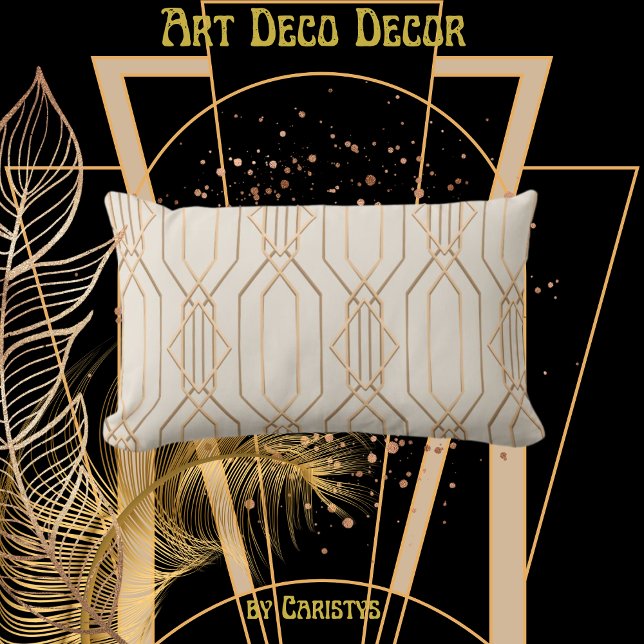 Art Deco Linen & Gold  Lumbar Pillow (Creator Uploaded)