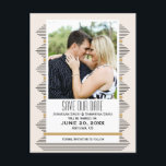 Art Deco Lines, Gold & Black Photo Save The Date Announcement Postcard<br><div class="desc">This save the date postcard features gold and black art deco horizontal lines and a customisable photo frame. The text,  below the photo,  allows you to add your wedding details. The backside offers customisable return address text.</div>