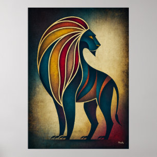 Art Deco Lion Abstract Geometric Animal Wall Art