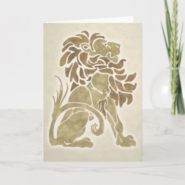 Art Deco Lion Note Card - stone (Front)