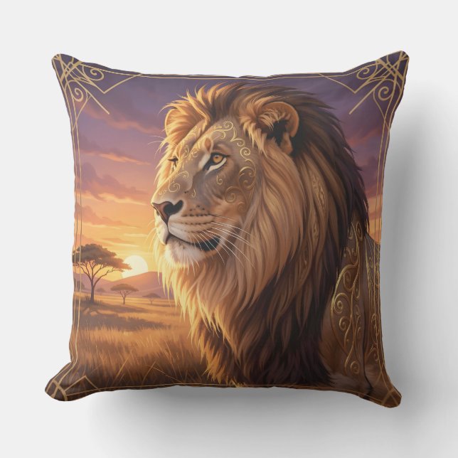 art deco lion outdoor pillow (Front)