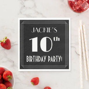 Art Deco Look 10th Birthday Party With Custom Name Napkin