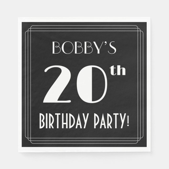Art Deco Look 20th Birthday Party With Custom Name Napkin (Front)