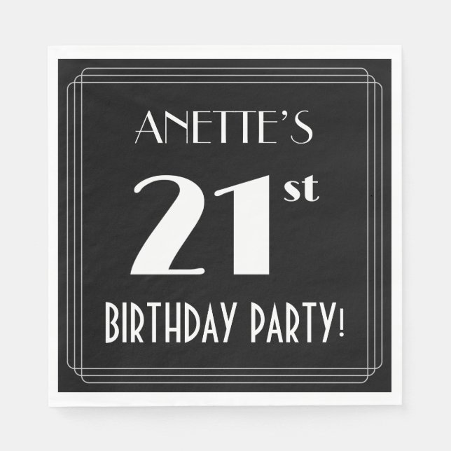 Art Deco Look 21st Birthday Party With Custom Name Napkin (Front)