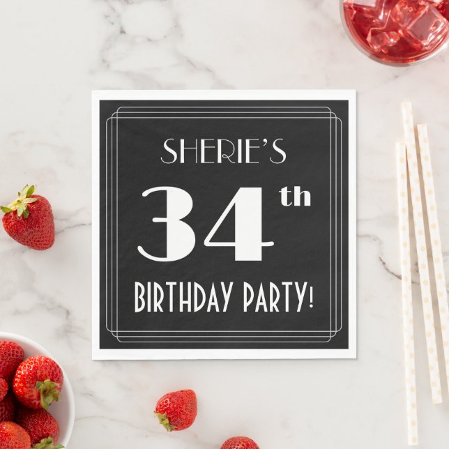Art Deco Look 34th Birthday Party With Custom Name Napkin (Insitu)