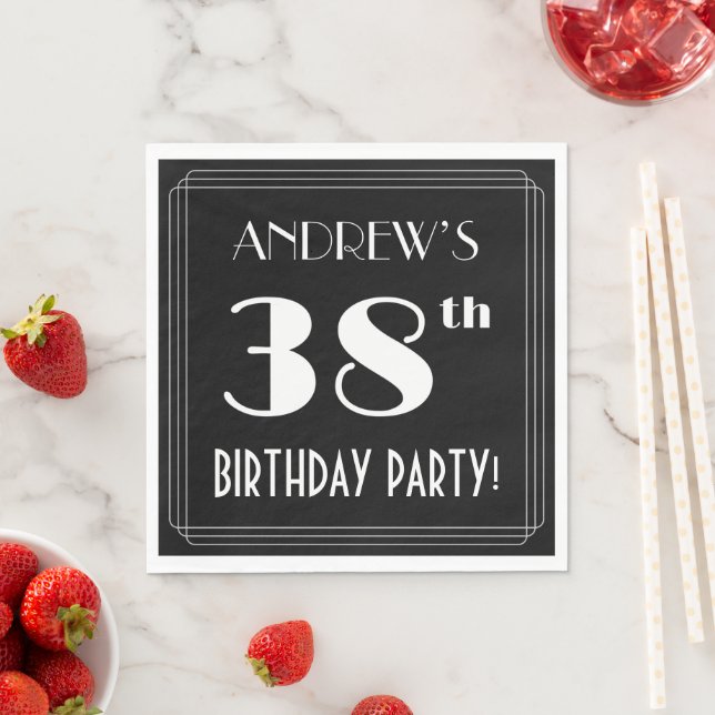 Art Deco Look 38th Birthday Party With Custom Name Napkin (Insitu)