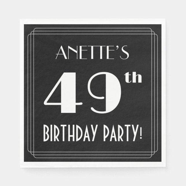 Art Deco Look 49th Birthday Party With Custom Name Napkin (Front)