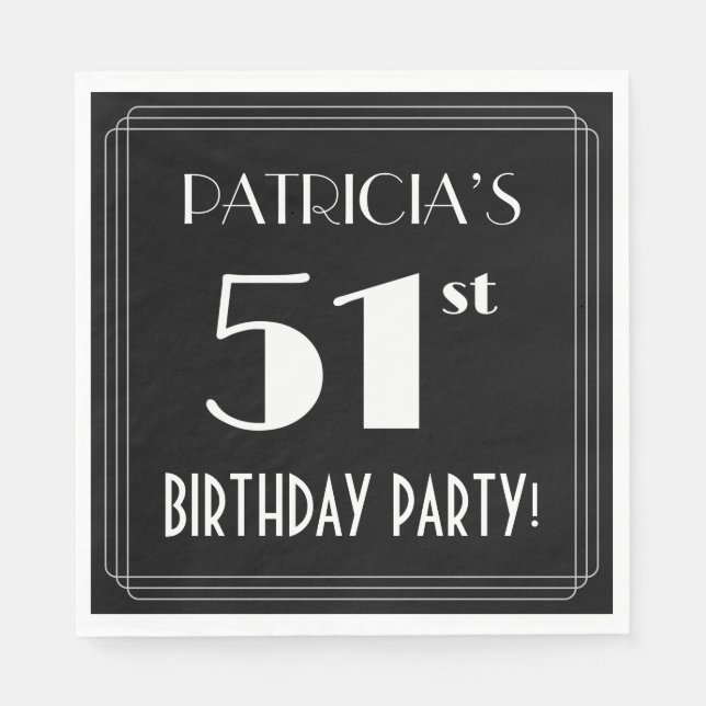 Art Deco Look 51st Birthday Party With Custom Name Napkin (Front)