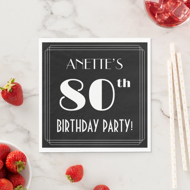 Art Deco Look 80th Birthday Party With Custom Name Napkin (Insitu)
