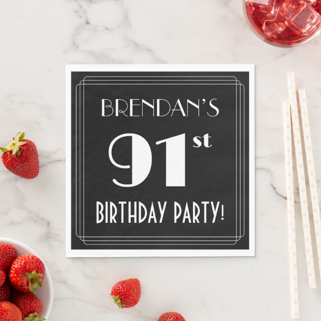 Art Deco Look 91st Birthday Party With Custom Name Napkin (Insitu)