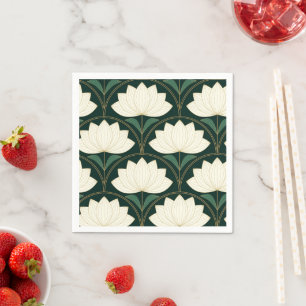 Art Deco Lotus Flowers on Golden Fans Pattern  Napkin