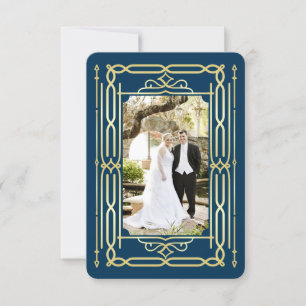 Art Deco Love & Thanks Gold Blue Photo Thank You Card
