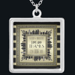 Art Deco Love & Thanks Wedding Champagne Gold Glam Silver Plated Necklace<br><div class="desc">Create your very own Art Deco-style,  Great Gatsby-inspired design featuring a cityscape with greek key pattern frame in elegant champagne gold and black. Replace the sample text with your own for a personalised gift. Makes a wonderful gift for wedding,  anniversary,  birthday,  Father’s Day,  promotion,  retirement and other special occasions.</div>