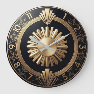 Art Deco Luxury Black and Gold Sunburst  Large Clock