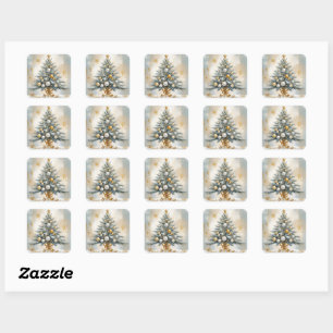 Art Deco Luxury Christmas Golden Ornaments Bows Square Sticker