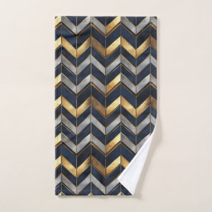 "Art Deco Luxury Design: Gold, Silver & Blue Hand Towel