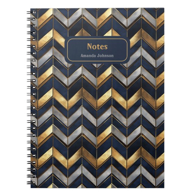 "Art Deco Luxury Design: Gold, Silver & Blue Notebook (Front)