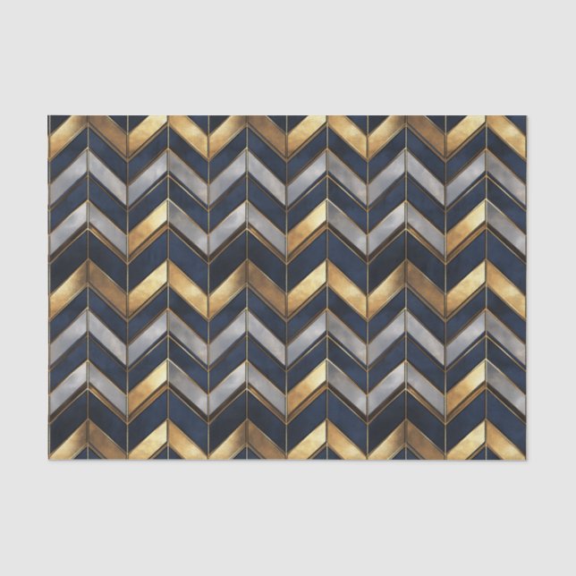 "Art Deco Luxury Design: Gold, Silver & Blue Tissue Paper (Front)