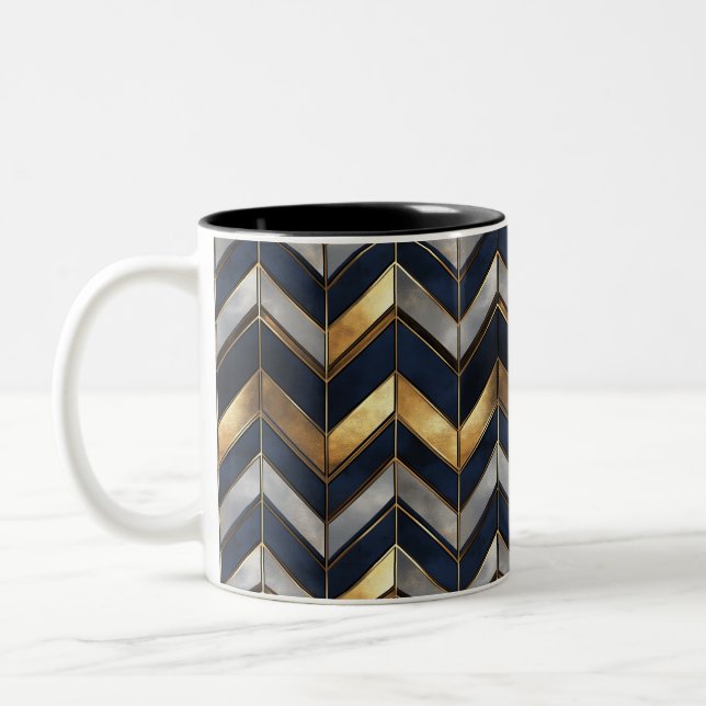 "Art Deco Luxury Design: Gold, Silver & Blue Two-Tone Coffee Mug (Left)