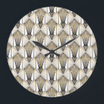 Art Deco, luxury gold motif Large Clock<br><div class="desc">Art Deco pattern. Vintage gold black white background. Luxury seamless ornament. Roaring twenties motif Watercolor collage of a woman's portrait. A blend of beauty and artistic expression. Watercolor eyes, lashes, and lips come together in a charming pattern. A playful and artistic celebration of feminine beauty. background, pattern, abstract, illustration, flower,...</div>