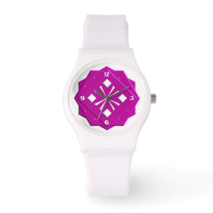 Art Deco magenta geometric pattern Watch