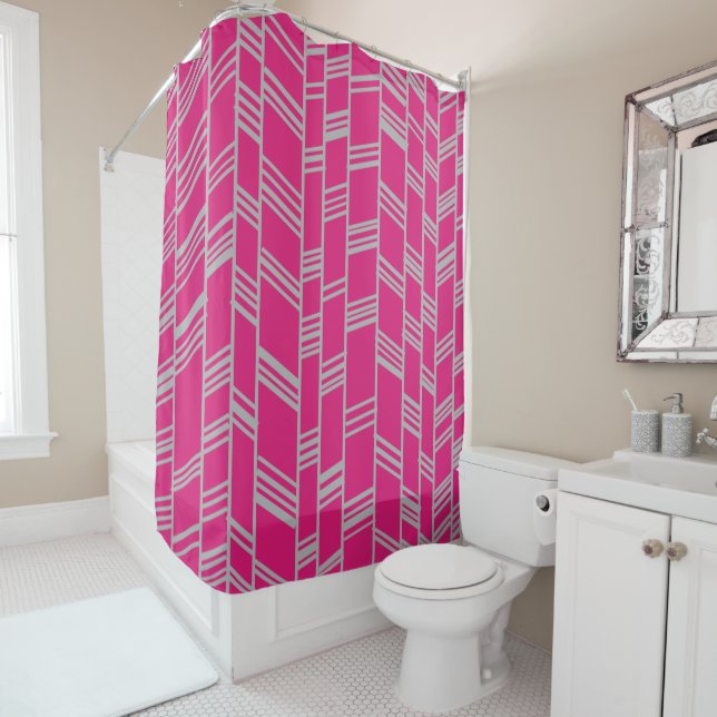 Art Deco Magenta Shower Curtain (In Situ)