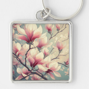 Art Deco Magnolia Blossoms Keychain