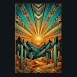Art Deco Majestic Mesa Poster - Geometric Desert<br><div class="desc">Transform your home with the towering elegance of the American Southwest. This "Majestic Mesa" poster reimagines a classic desert sunrise through the lens of high Art Deco glamour. Featuring sharp, angular mountain peaks, stylized saguaro cacti, and a breathtaking sunburst that fills the sky with rhythmic geometric patterns. The sophisticated color...</div>