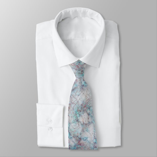 ART DECO MARBLE AQUA BLUE SWIRL ABSTRACT TIE (Tied)