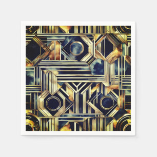 Art-deco marble Black and gold Jazzy Geometric Napkin