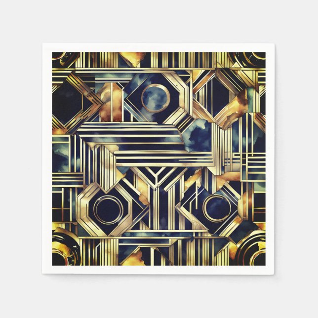 Art-deco marble Black and gold Jazzy Geometric  Napkin (Front)