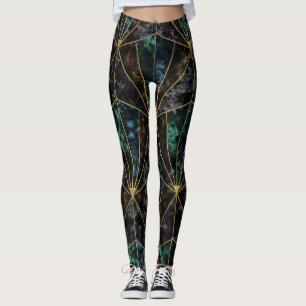 Art Deco Marble: Malachite Luxury Leggings