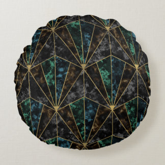 Art Deco Marble: Malachite Luxury Round Cushion
