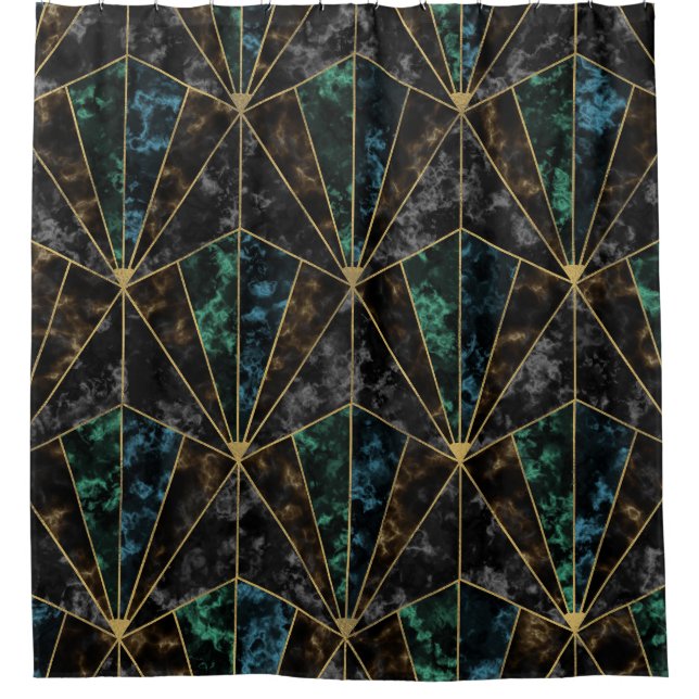 Art Deco Marble: Malachite Luxury Shower Curtain (Front)